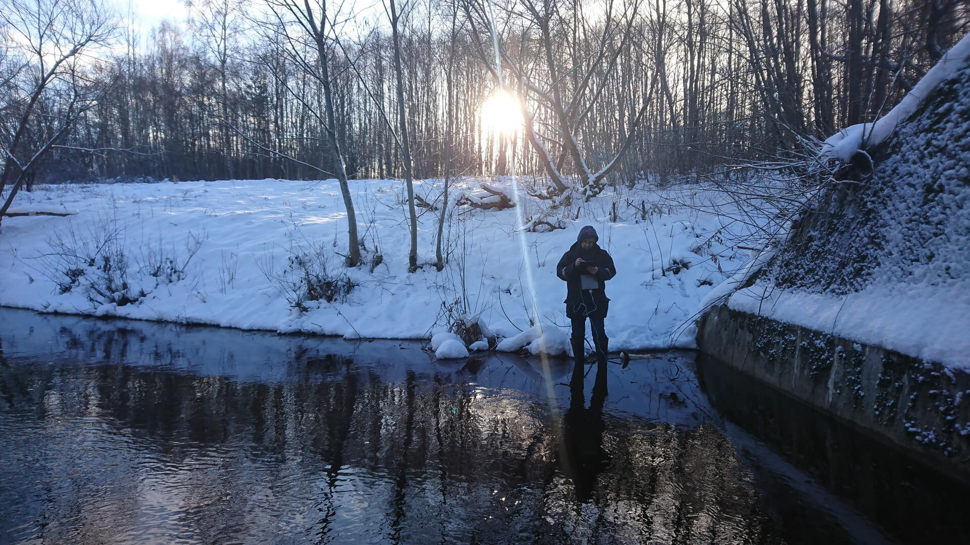 man on a river in winter
