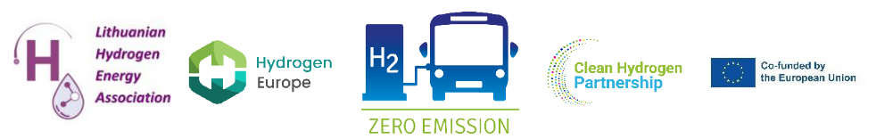 Attribution logos: Lithuanian Hydrogen Energy Association; Hydrogen Europe; H2 Zero Emission; Clean Hydrogen Partnership; Co-Funded by European Union